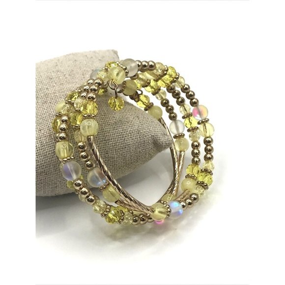 Beaded Wrap Bracelet Memory Wire Multicolored Glass Beads Contemporary yellow - Picture 4 of 5